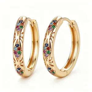 Rainbow Hoop Earrings Plated Huggie Earrings Dainty Colorful Cubic Hoop Zirconia Piercing Jewelry Thick Diamond Zircon Inlay Light Luxury Copper Tiny Delicate Boho Beach Delicate Senior Sense Fashion Ear Buckle for Christams Party Birthday Women Gifts  ﻿