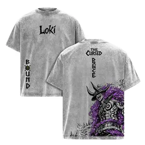 Loki Washed Tee – One Piecee Anime Elbaf Giant Prince Manga Graphic Double Printed T-Shirt, Menswear Heavy Cotton Unisex Oversize Streetwear Vintage Anime Tee