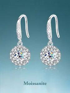 Elegant Moissanite Dangle Earrings for Women, Sparkling S925 Silver Color, Ideal for Parties, Daily Wear, Gifts