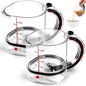 2 Pcs 4 in 1 Adjustable Measuring Cup Multifunctional Cup with Adjustable Base & Scraper-style Seal Base, Space-saving Easy to Clean No Waste for Preparation, Baking, Cooking & Ingredients