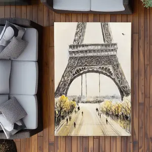 Begin Home Decor C1ROAR464CT2ED 4 x 6 ft. Eiffel Tower with Flying Birds - Outdoor Area Rug for Home Decor - Rectangle
