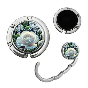 Butterfly Rose Pattern Foldable Purse Hook,Womens Bag Purse Hanger,Purse Holder Handbag Hanger Desk Table Bag Hooks for Women Bag Folding