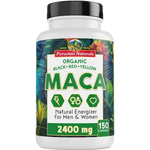Peruvian Naturals Organic Maca Root Capsules 150 Count for Energy Stamina & Vitality - 2400mg Non-GMO Vegan Vitamins for Women & Men Pre Workout Fitness Healthcare Edible Supplement