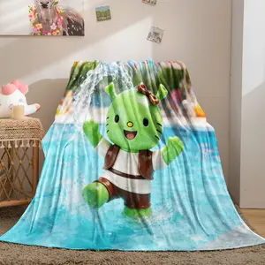 1 Pcs Summer Pool Green Cat Blanket, Cute Cartoon Printed Flannel Blanket, Soft and Warm Material, Adding Playfulness to the Space, Ideal Gift for Home Decoration Lovers