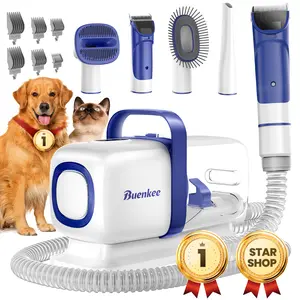 Buenkee【LimitedTimeFlashSale】Pet Grooming Kit with  Vacuum, Dog Clipper, Pet Grooming Shedding Brush, Cleaning Tool in 1, Low Noise Dog Vacuum for Dogs Cats