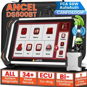 ANCEL DS600 BT OBD2 Scanner Full System Scan Tool with 34+Resets Bidirectional ECU Online Coding FCA SGW AutoAuth VAG Guide CAN FD/DOIP