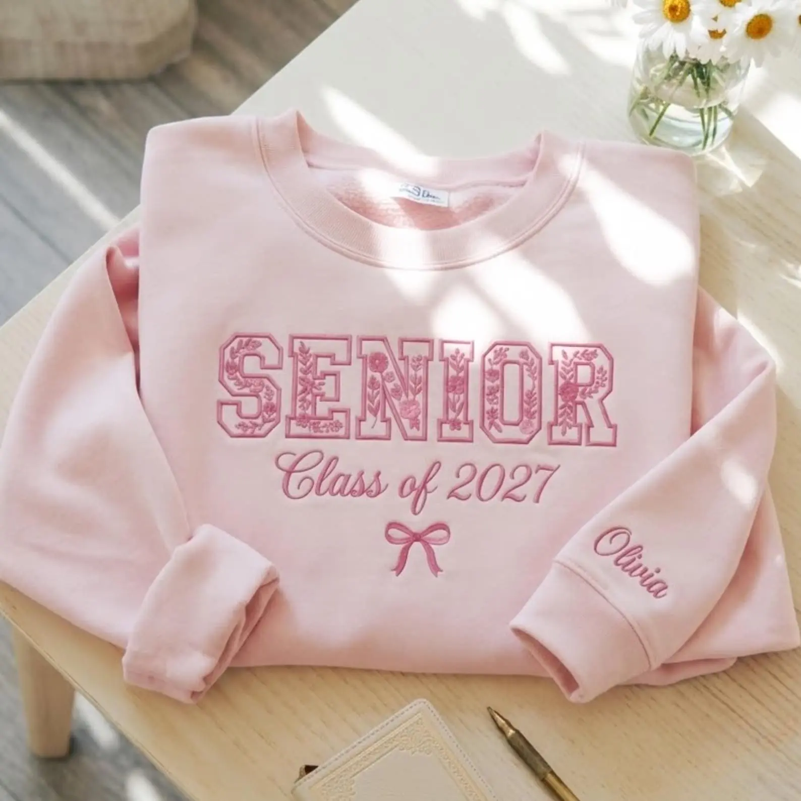 [Made in US] Personalized Embroidered Senior Class of 2027 Sweatshirt, Graduation Gift, Senior Mom Shirt, Custom Coquette Senior 2027 Hoodie, Senior Graduation Gift