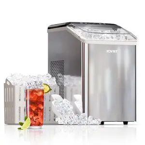 Nugget Ice Makers Countertop, Soft Pebble Ice Machine, Chewable Crushed Pellet Ice 42Lbs/Day, Self-Cleaning Drainpipe Ice Maker for Party, Home, Kitchen, Bar, Office, Silver Gray KOVIET