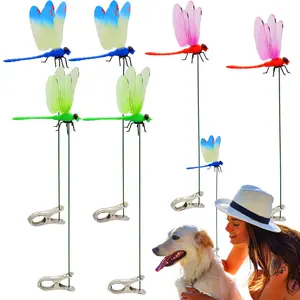 6 Pack Dragonfly Clip, 3D Dragonfly Garden Stakes Decor, Garden Decor with Sticks Plastic Dragonfly Decoy Stakes Decoration Ornaments Accessory for Gardening Patio Yard