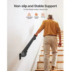 Fathersdaygift Wall Mounted Stair Handrail, BG-7 Model 7ft Galvanized Finish Aluminum Alloy Pipe, 1.26in Diameter, Indoor/Outdoor Staircase Railing with Brackets, Industrial Security Baluster for Stepsdealsforyoudays