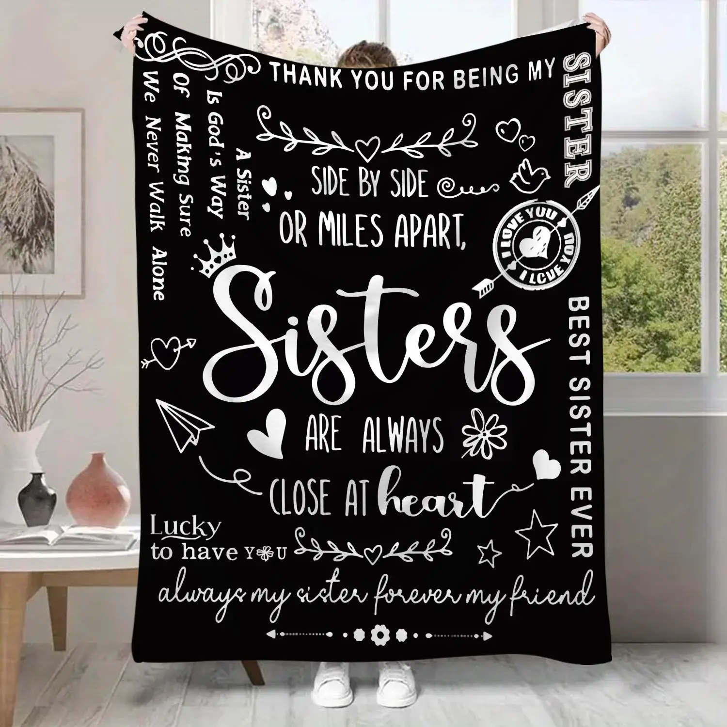 Letter Pattern Flannel Blanket, 1 Count Soft Warm Air-conditioned Room Nap Blanket for Home & Office, Gift for Sister