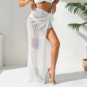 Openwork Knit Beach Cover Up Wrap Skirt