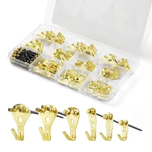 VEVOR 130 Pieces Picture Hanging Kit, 10lb, 20lb, 30lb, 50lb, 75lb and 100lb Picture Hangers, Metal Pictures Hanging Hooks with Nails for Mirror, Painting, Photo Frame on Drywall & Wooden Wall, Gold