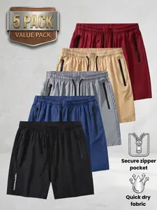 5-Pack Men's Loose Tech Training Shorts - Performance Sport Bottoms with Secure Zipper Pockets(fits phone), Quick Dry Lightweight Casual Shorts Set for Gym, Running & Summer