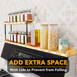 Bamboo stove storage rack with magnetic sheet, kitchen storage rack oven, spice rack magnetic, kitchen essentials