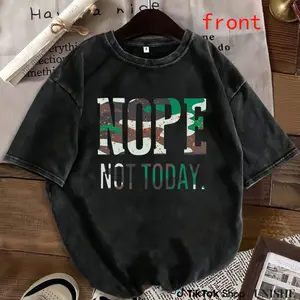 Ladies’ Washed Cotton T-Shirt with Round Neck and Stylish Camouflage Letter Print