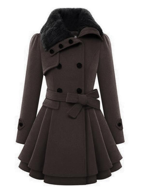 Women's Fashion Faux Fur Lapel Double Breasted Thickened Wool Trench Coat Basic Winter Warm Jacket Penny Lane Women Jacket S-2XL New Year