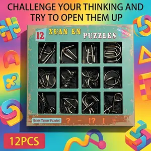 12-Piece Brain Teaser Puzzle Set, Logic & Focus Training Toy, Fun Stress Relief Game, Ideal for Adults & Kids, Enhances Intelligence