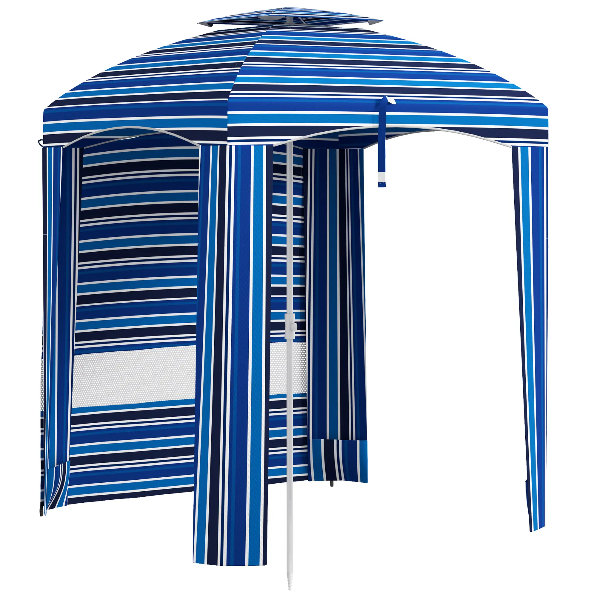 Outsunny 5.8'x5.8' Portable Instant Beach Shade Canopy - Double-Top Ruffled Cabana with Walls, Vents, Sandbags, Carry Bag, Blue Stripe, Sun Protection, Easy Setup, Anti-Ultraviolet Outdoor Shelter for Garden, Backyard