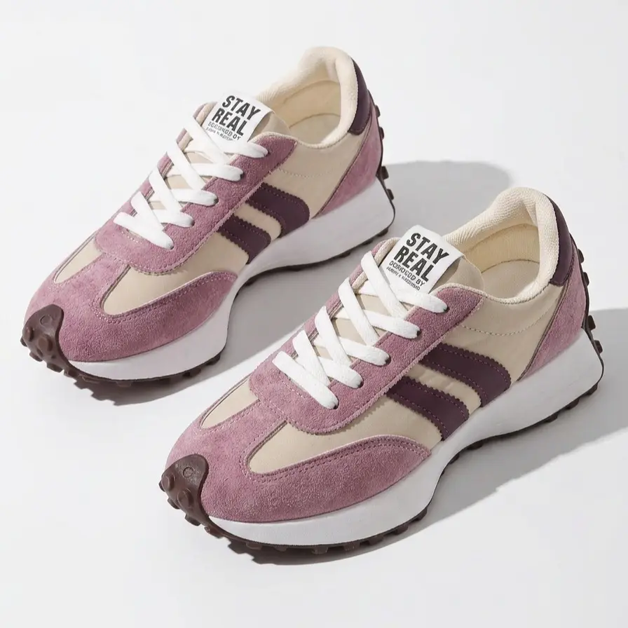 Women's Chic Casual Trainers, Forrest Gump Inspired Sporty Shoes, Spring-Fall Wear, Elegant Fashion, Round Toe, Low Top Lace-Up, Thick Sole Cushion, Breathable Outdoor Running Footwear