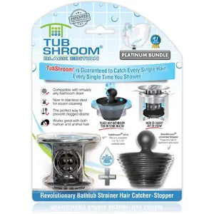 TubShroom Tub Drain Hair Catcher Combo Pack with Silicone Stopper, Black Chrome – Protector and for Bathroom Drains, fits any standard bathtub drain measuring 1.4” to 1.8” wide