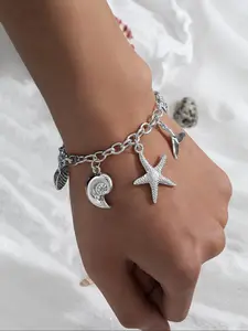 Boho Style Starfish & Fish Tail & Conch Design Bracelet, Adjustable Chain Bracelet for Women & Girls, Fashion Jewelry for Party, Daily Decor, Trendy Jewelry for Gift