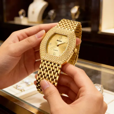 Ladies' Watch with Barrel Shaped Dial cubic zirconia Inlay golden Tone 30 Meter Waterproof Quartz festival gift 1023