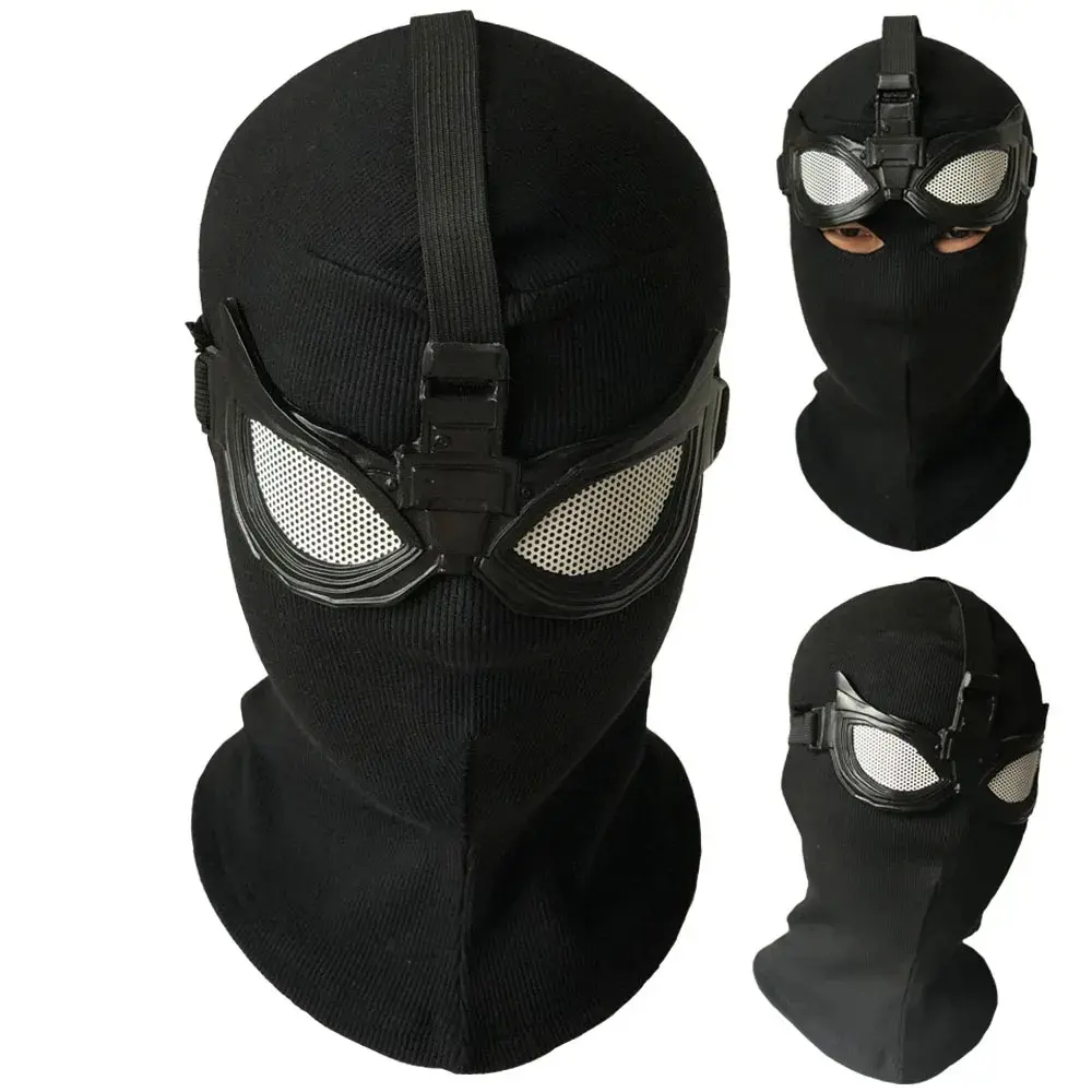 Superhero Peter Parker Spider Mask Cosplay Stealth Suit Black Helmet Halloween Masquerade Party Costume Props