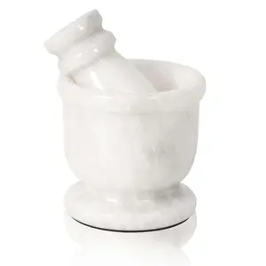 Marble Mortar and Pestle Set White 2.5" Inches Handmade Hand  for Kitchen Ideal Small Mortar & Pestle Set  & Garlic
