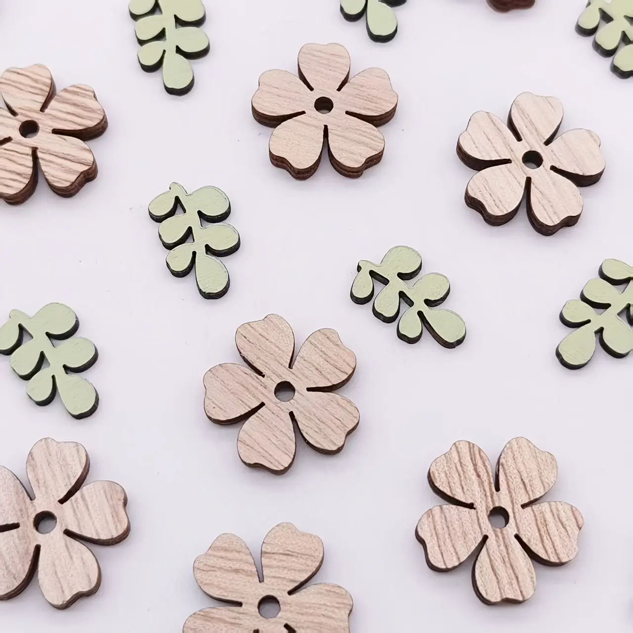 30 Piece Colorful Paper Confetti Wood Flower Leaf Decorations, Spring Tabletop Decoration Flowers Leaves, Easter Theme