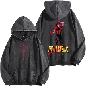 Oliver Grayson Invincible Washed Hoodie, Retro Comic Graphic Tee, Oversized Superhero Streetwear Shirt, Gamer Fan Apparel