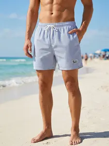 Men's Striped Beach Shorts with Triangular Mesh Lining, Summer Casual Board Shorts with 2 Side Pockets and 1 Back Pocket, Quick Dry Swim Shorts Swim Trunks, Drawstring Elastic Waistband Swimwear Beachwear Swimsuit Bathing Suit, Swimming Shorts