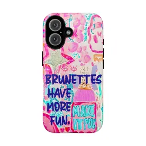 Mclaiwoodshop Brunettes Have More Fun Phone Case Make It Fun Pink Collage Summer Cute Girls Phone Case Phone Cover Hard Case Tough 2-piece Magnetic Phone Cases