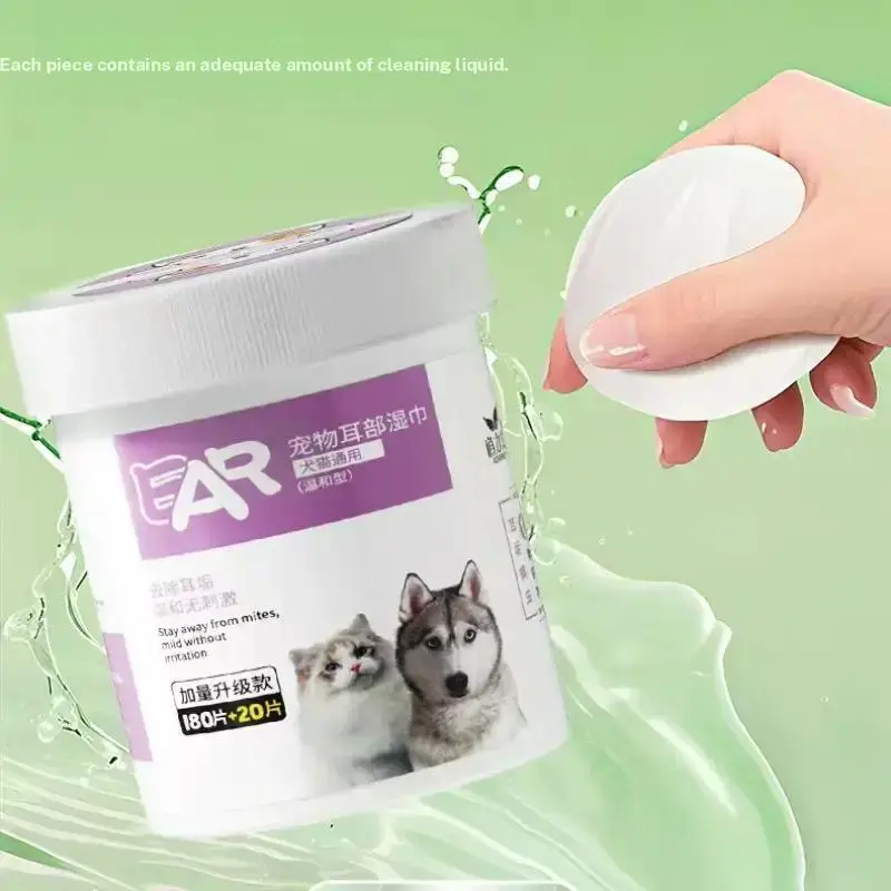 200 Pieces Cat Dog Eye Ear Care Wet Wipes, Plastic Pet Cleaning Pads, Non-Electric, Suitable for Home Use, Includes Pet Grooming Supplies