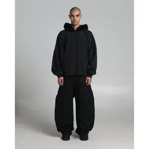 Fur Hooded Nylon Track Jacket Fur Hooded Nylon Track Jacket