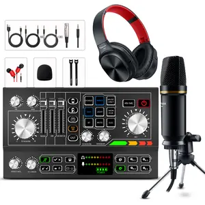 Hayner-Seek Podcast Equipment Bundle Aluminum Alloy Panel with Studio Condenser Microphone Sound DJ Mixer Broadcast Audio Interface [DIY Sound Effect] For PC/Laptop/Phone,Streaming/Recording
