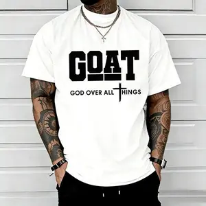 GOAT (God Over All) graphic T-shirt for men, 100%25 pure cotton, loose street-style short sleeves—trendy Christian casual top, best-selling faith urban fashion style., Shortsleeve, Menswear, Tshirt, Round Neck tiktokshopspringglowup,summervibes