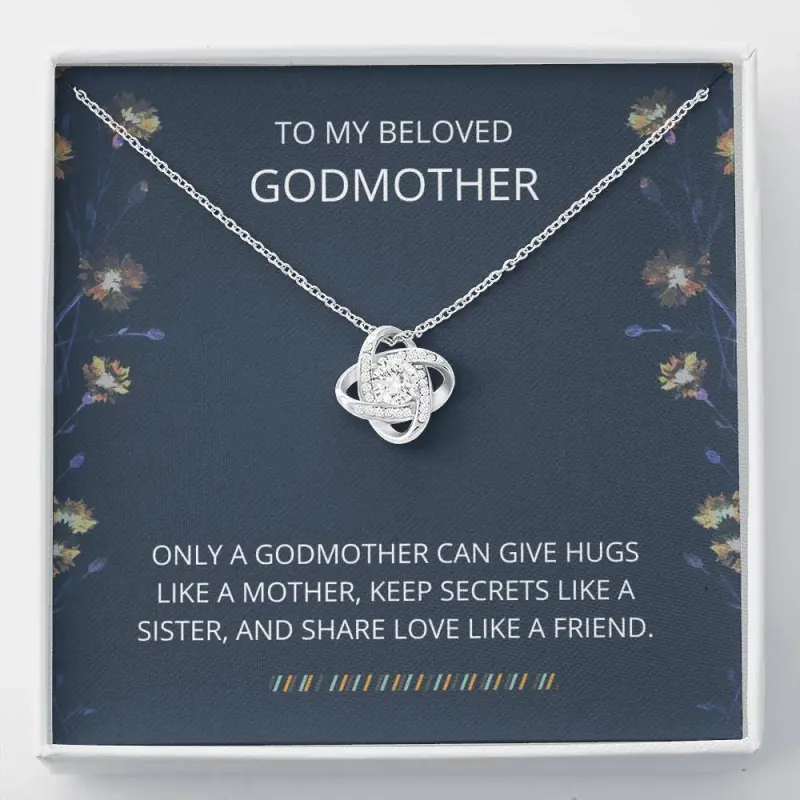 Godmother - Love Knot Necklace For Godmother, Jewelry Thank You Gifts, Best Godmother Present, Wedding Thank You Card For Godmother