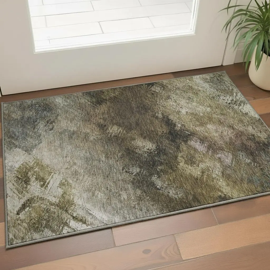 HomeRoots 650501 Nonslip 3x5 ft. Chocolate, Gray & Charcoal Abstract Machine-Made Rectangle Area Rug - Washable, UV-Protected, Nonslip Area Rugs