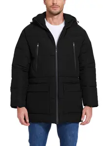 Mens Winter Coats Water-Repellent Windproof Thicken Parkas Long Hooded Padded Puffer Jacket with Pockets