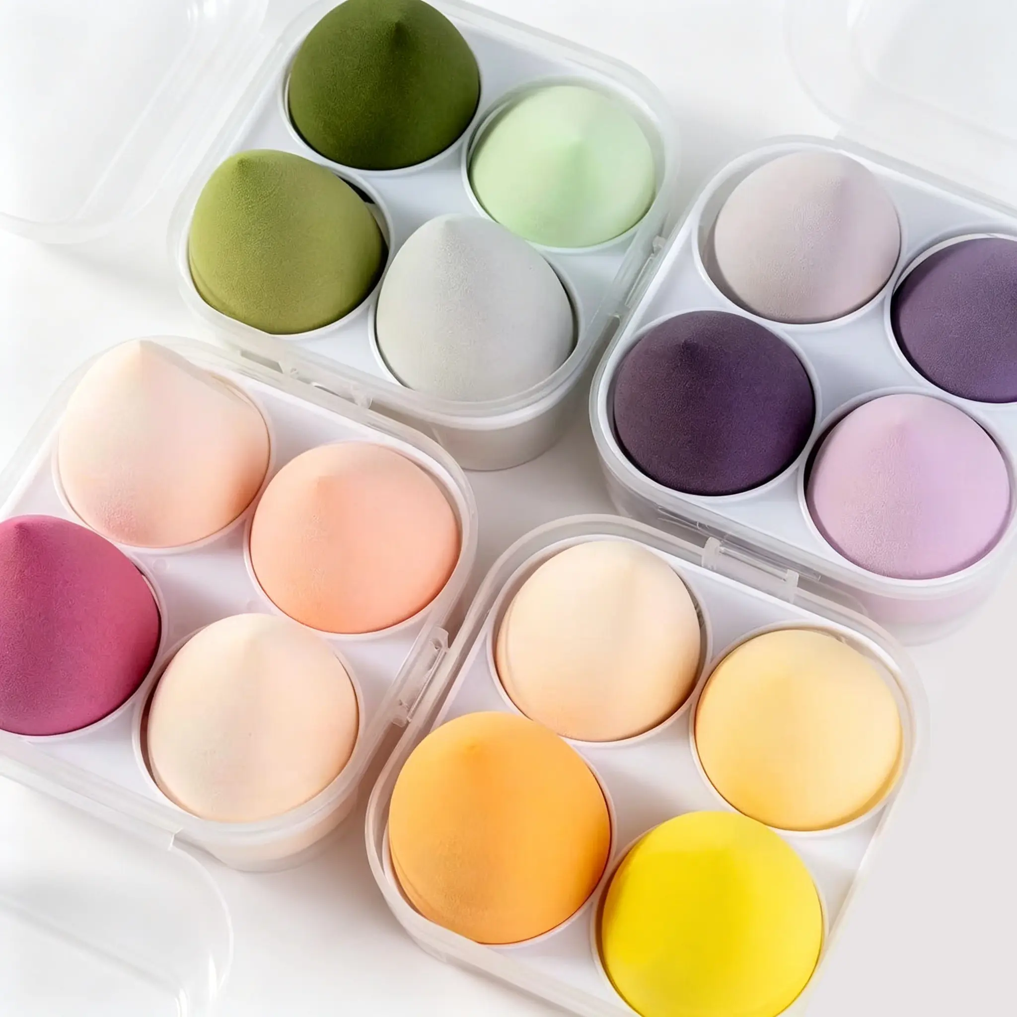 4pcs High-Density Hydrophilic Latex-Free Makeup Sponge Set with Storage Box, Pastel Beauty Blenders for Sensitive Skin, Foundation & Powder Application, Flawless Blend, Airbrushed Finish, Home or On the Go, Unisex, Smoothing, Multi-Pack, Cosmetics Accesso