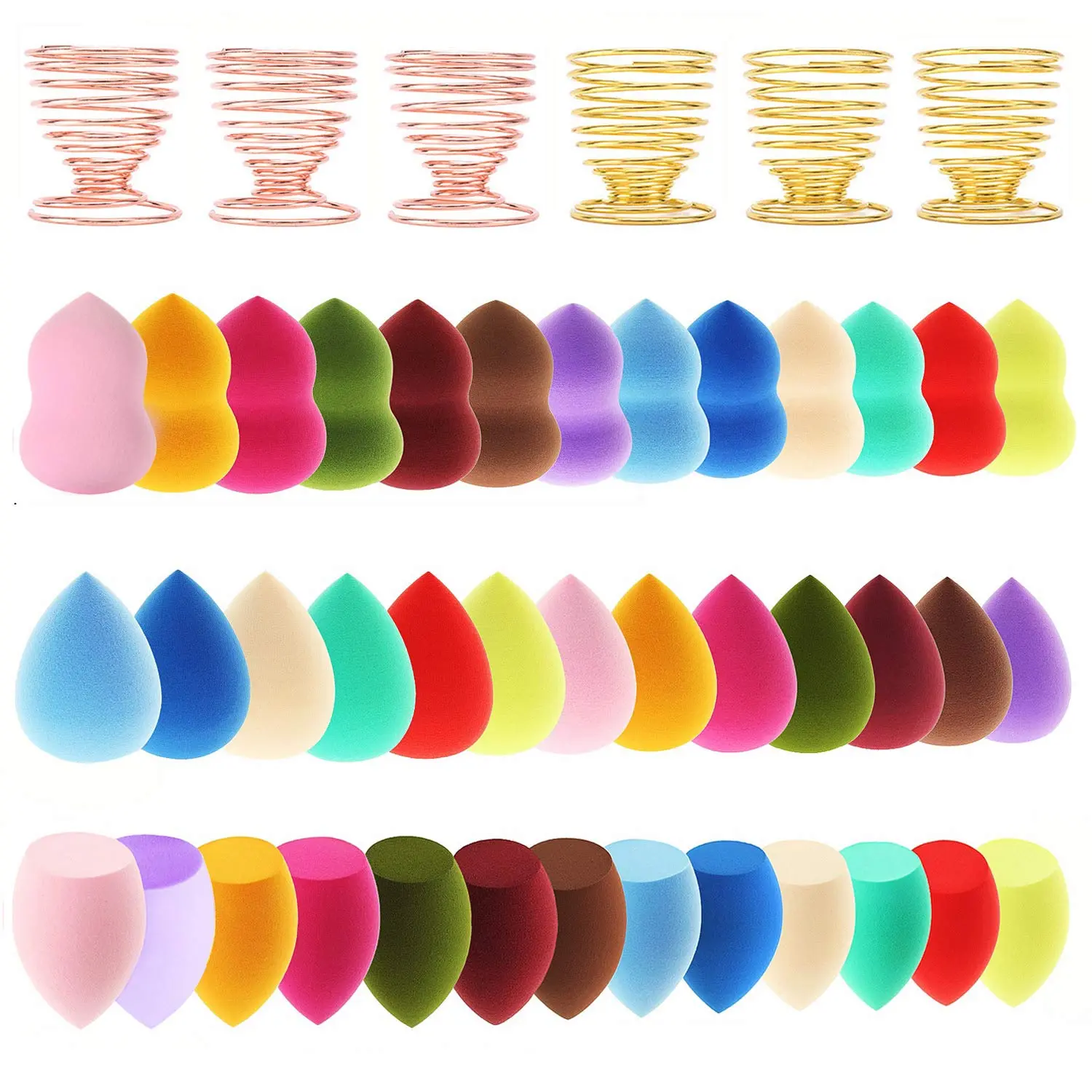 45-Pack Makeup Sponge Set with Holders, 13-colors Latex-Free Beauty Blenders, Multi Shapes, Wet Dry Use Foundation Sponges with Metal Drying Stands