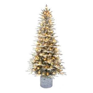 7.5ft Pre-lit Potted Flocked Arctic Fir Christmas Tree