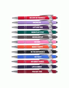 Funny Pens - 12 Pack Fine Point Smooth Writing Pens with Inspirational Tips Black Ink Touch Stylus Screens Motivational Gift for Office Desk Accessories