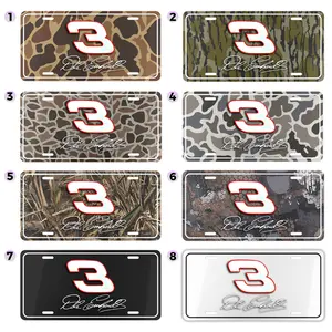 Dale Earnhardt Number 3 Signature License Plate, Classic NASCAR Styling, 12" x 6" Aluminum Vanity Tag, Black, White, Camo Options