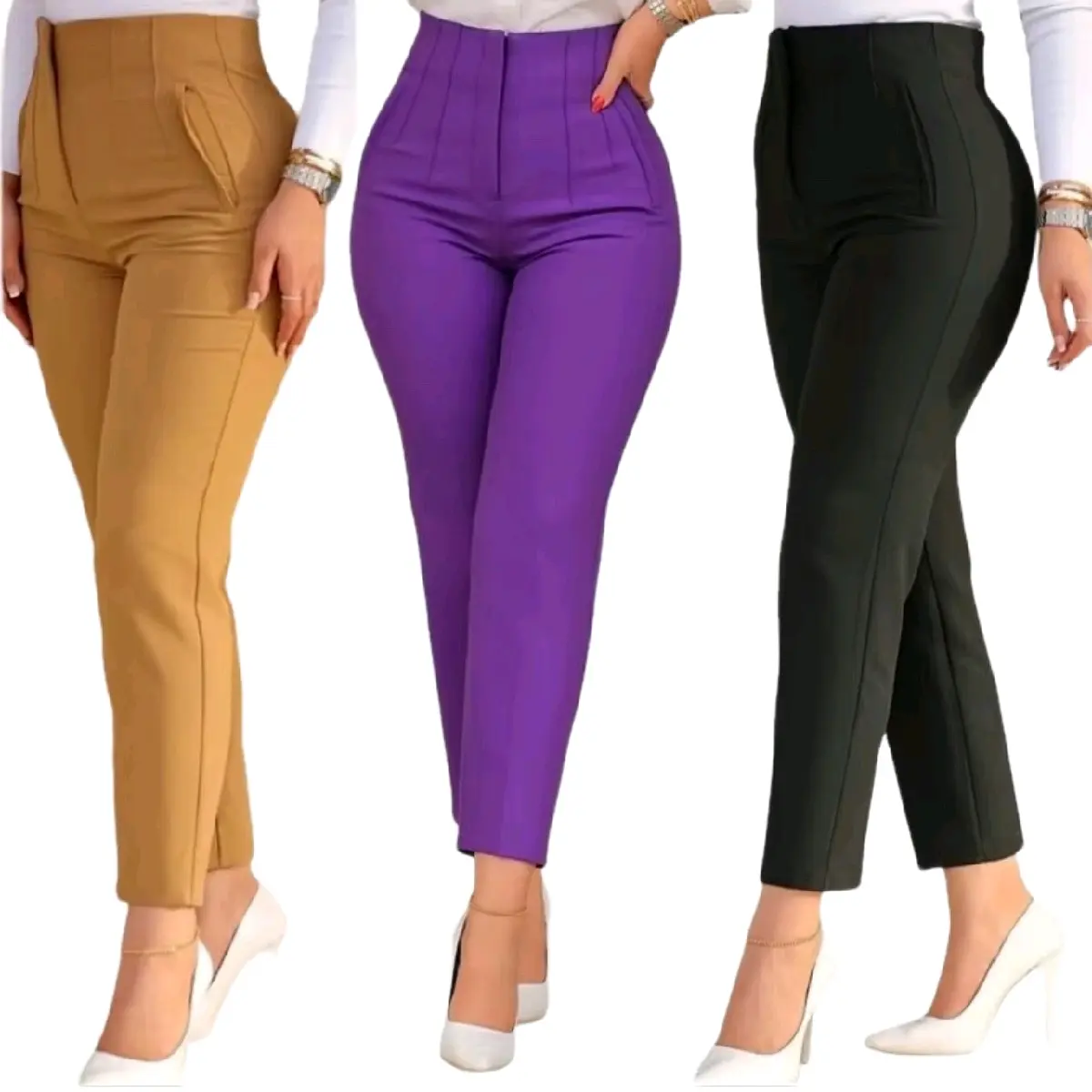 MIDMASHOP Women's High Waisted Pants - Trendy Pleated Business Work Trousers with Po Lady's Comfort - Womenswear, Casual