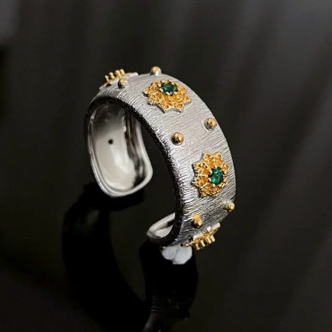 Italian Seiko! S925 silver green zirconium star ring for women, niche design, 11-15#, wearable, about 5.3g