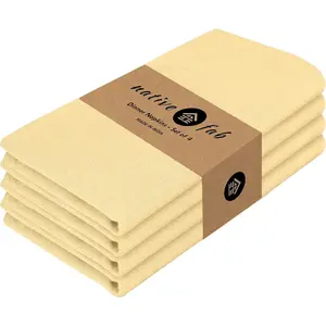Native Fab Solid Light Yellow Cloth Napkins Set of 4, 100% Cotton Washable Fabric, 17x17 inches, Reusable Table Linen Napkins for Dinner, Party, Wedding, Pale Yellow