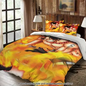 One Piece Ace Flame Tattoo Red Pearl 3-Piece Bedding Set, suitable as a gift.