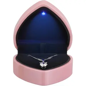 Heart-Shaped LED Jewelry Box - Necklace & Bracelet Display for Proposals, Weddings, Valentine's Day Pink Organiser